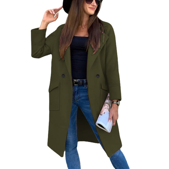 Damen Modischer Oversized-Mantel mit tiefen Taschen und eleganten Knopfdetails EB