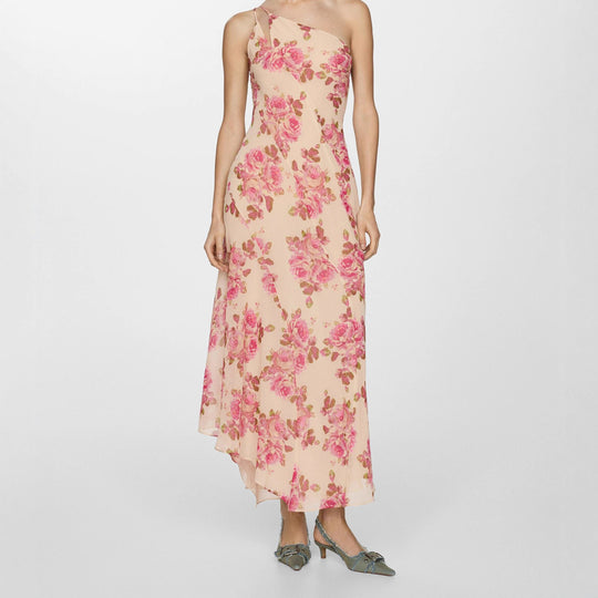 Damen Elegantes asymmetrisches Maxikleid mit floralen Applikationen EB