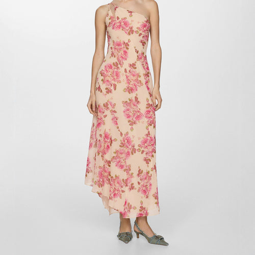Damen Elegantes asymmetrisches Maxikleid mit floralen Applikationen EB