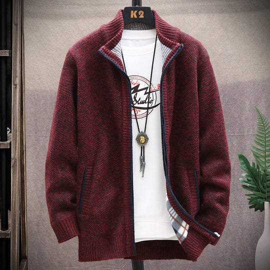 Herren Strickjacke mit Stehkragen und Taschen EB