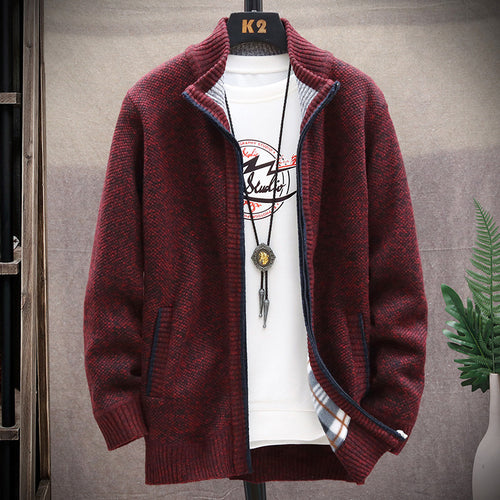 Herren Strickjacke mit Stehkragen und Taschen EB