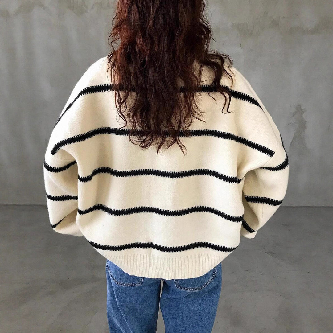 Damen Oversized Strickpullover mit trendigem Streifenmuster und lässiger Passform EB