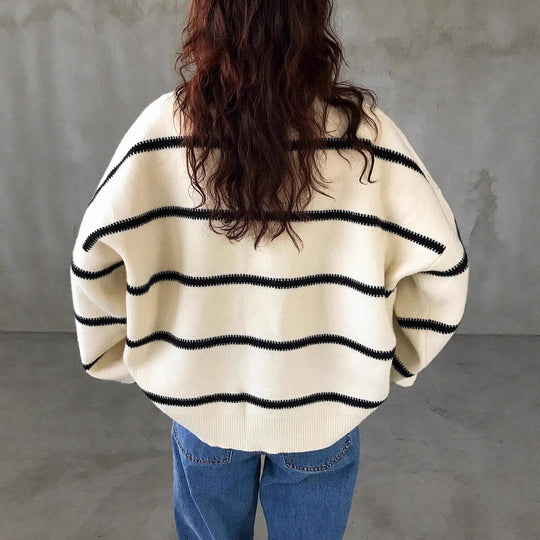Damen Oversized Strickpullover mit trendigem Streifenmuster und lässiger Passform EB