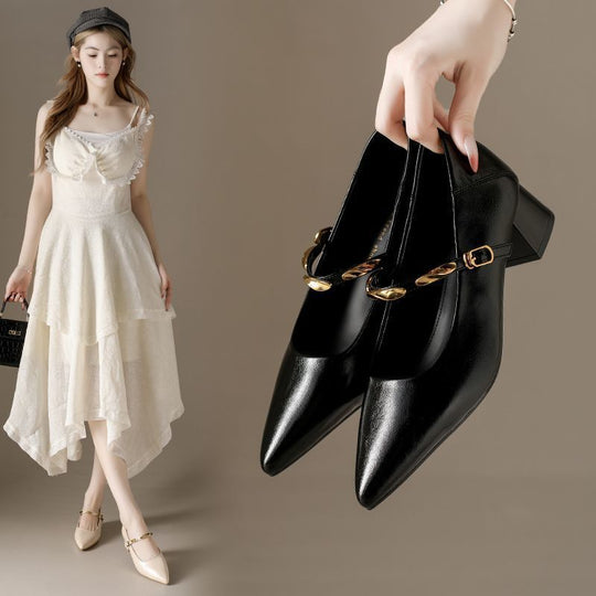 Damen Elegante Sling-Pumps mit modischem Kettenriemen und komfortablen Blockabsatz EB