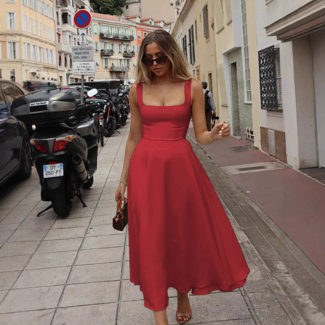 Damen Elegantes Maxikleid mit traumhaftem A-Linien Schnitt und schickem Quadrat-Ausschnitt EB
