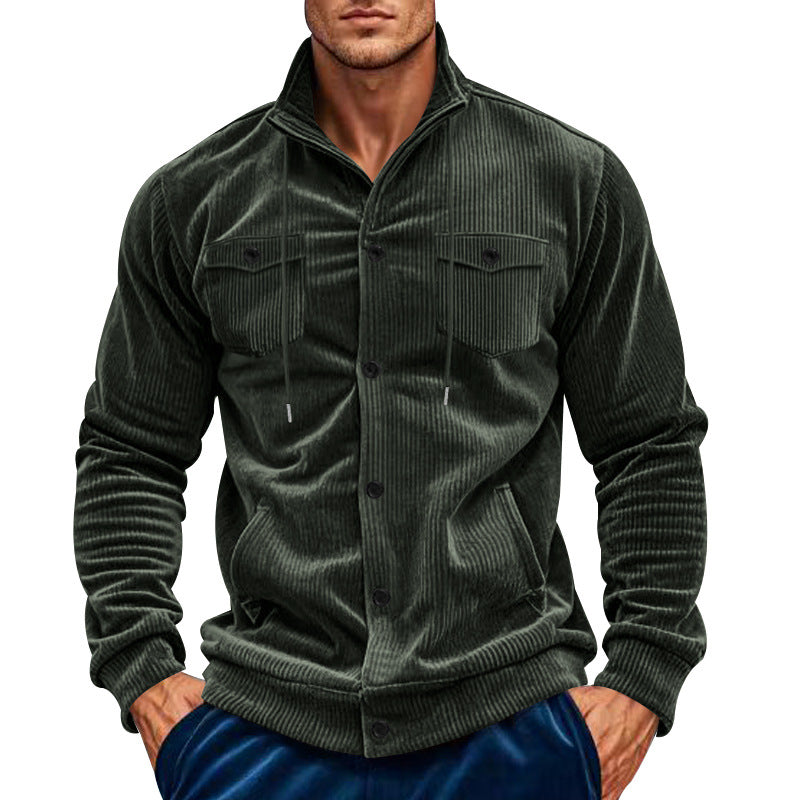 Herren nan Cord-Überhemdjacke mit Kentkragen, Druckknopfverschluss und aufgesetzten Brusttaschen EB
