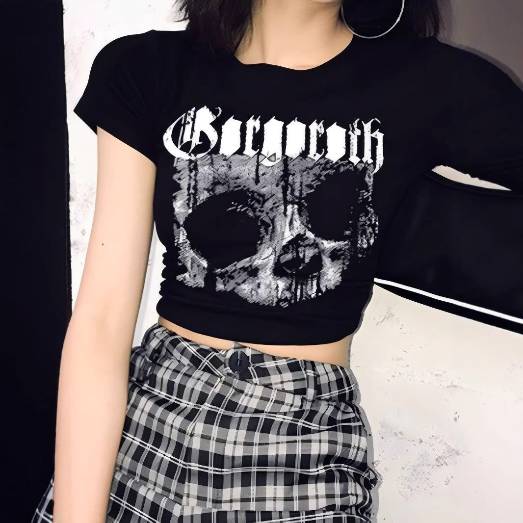 Damen Crop-T-Shirt mit einzigartigem Totenkopf-Design EB
