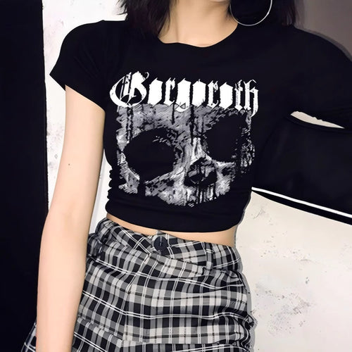 Damen Crop-T-Shirt mit einzigartigem Totenkopf-Design EB