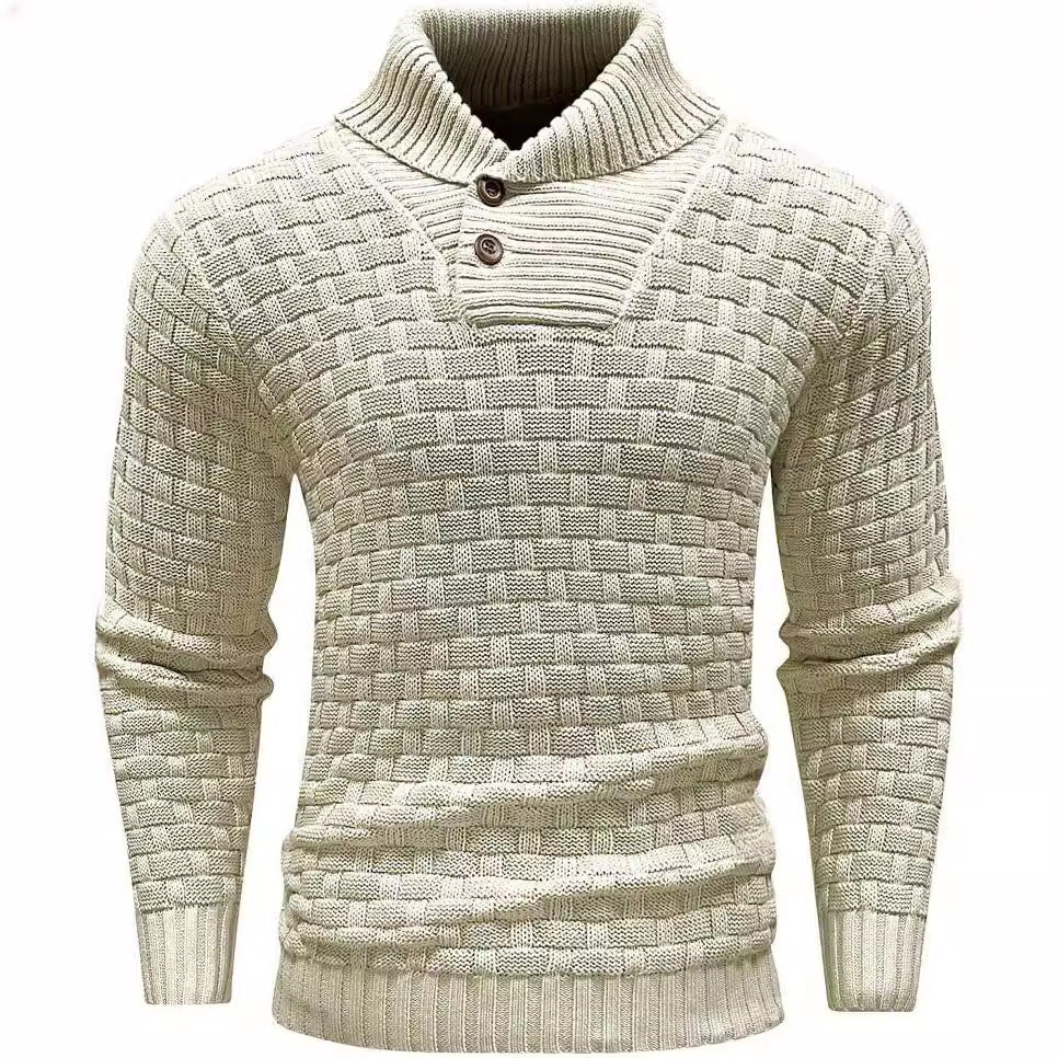 Herren nan strukturierter Strickpullover mit hochschließendem Stehkragen und Zierknopfleiste EB
