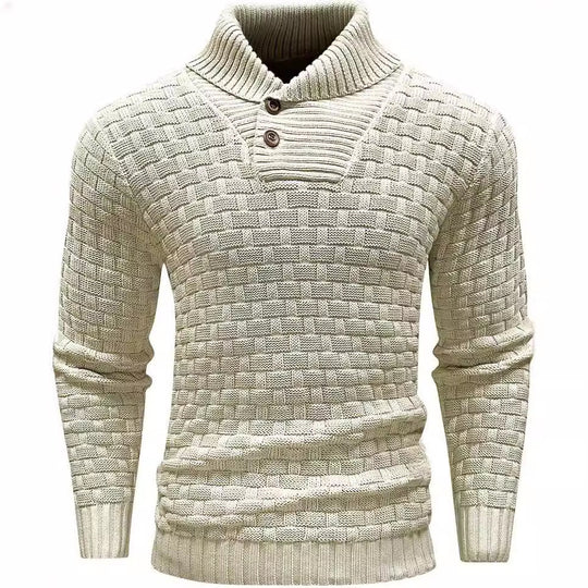 Herren nan strukturierter Strickpullover mit hochschließendem Stehkragen und Zierknopfleiste EB