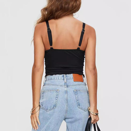 Damen lässiges Spaghetti-Träger Top mit Rüschensaum und Wickeldetail EB