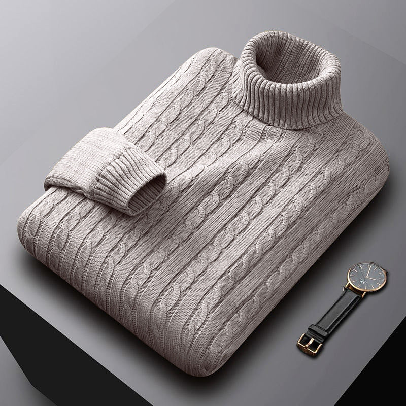 Herren nan grob gestrickter Rollkragenpullover mit Zopfmuster und wärmender Strickstruktur EB