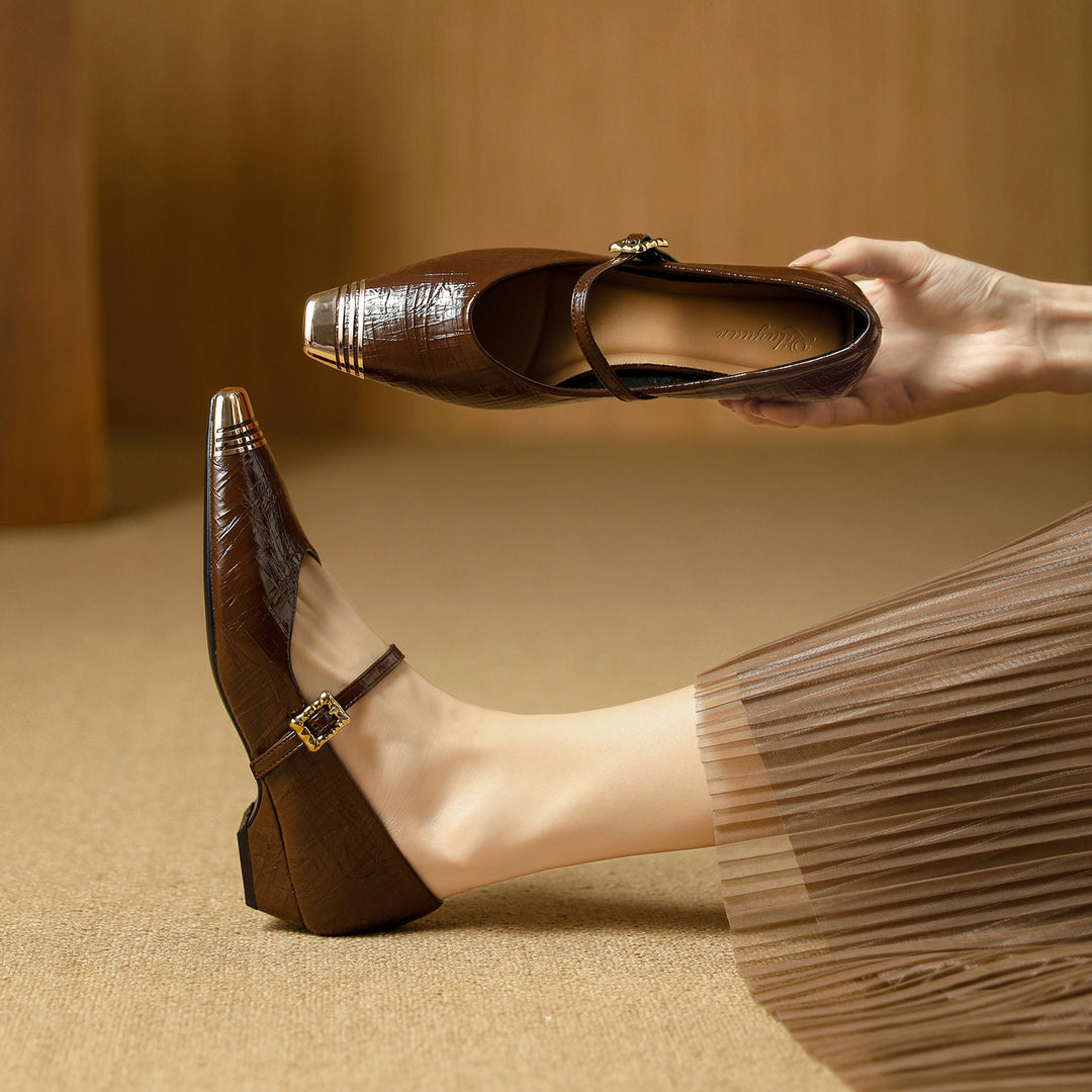 Damen Ballerinas mit elegantem Riemen und stilvollem Blockabsatz EB