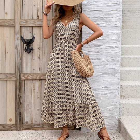 Damen Maxikleid mit verspieltem V-Ausschnitt und Rüschensaum EB