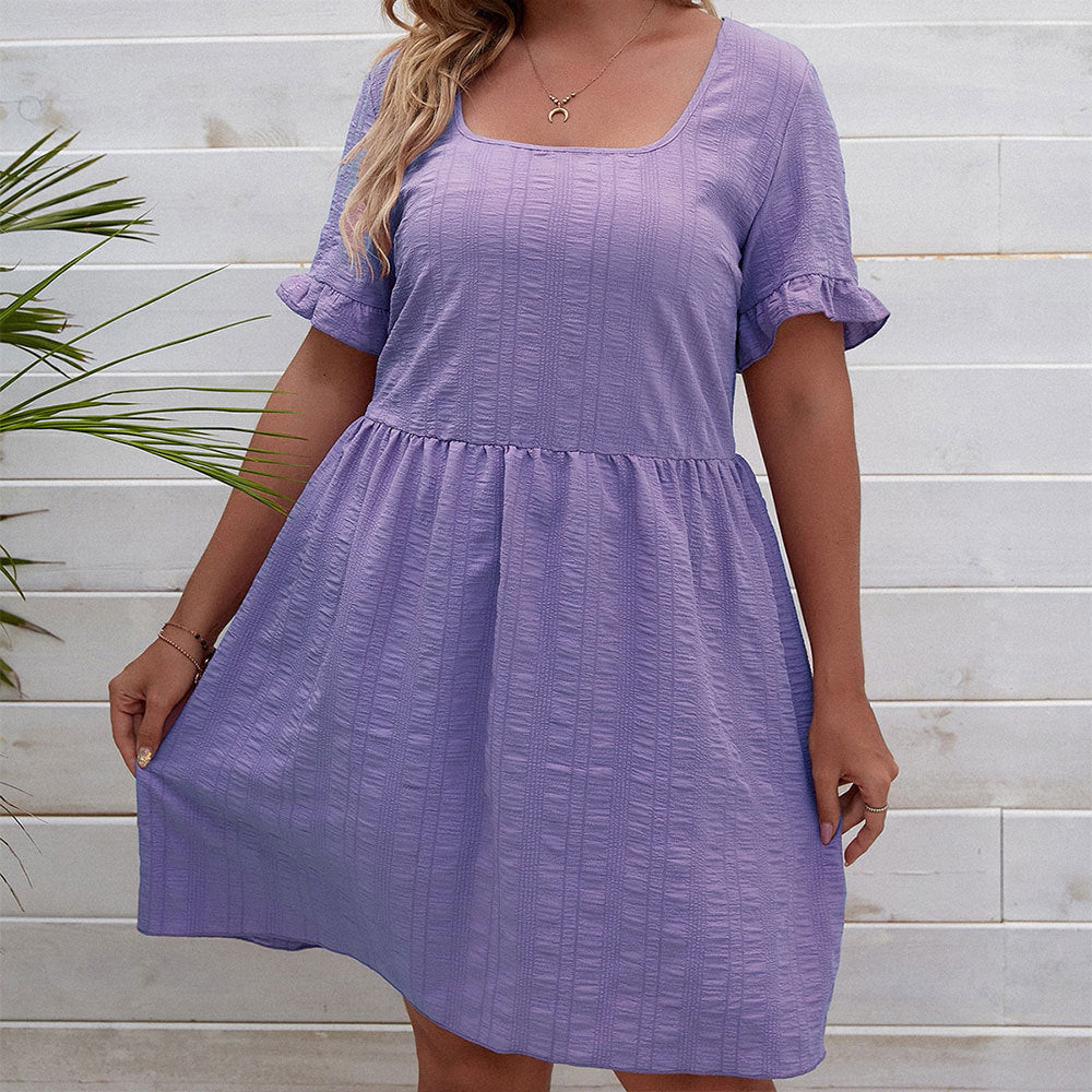 Damen lässiges Sommerkleid mit breiten Ärmeln und quadratischem Ausschnitt EB