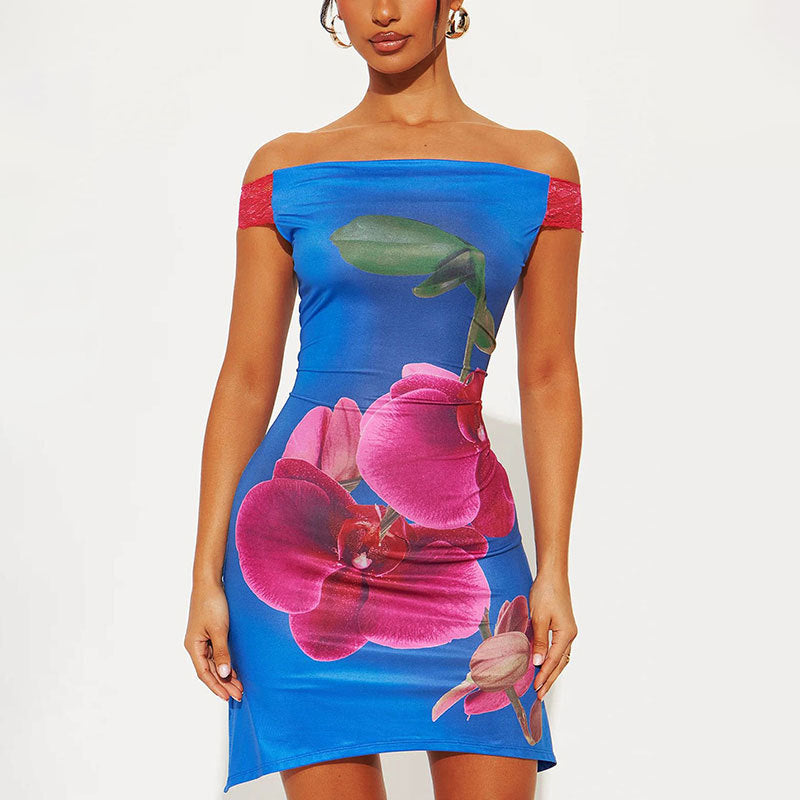 Damen Minikleid mit floralem Design und Off-Shoulder-Ausschnitt EB