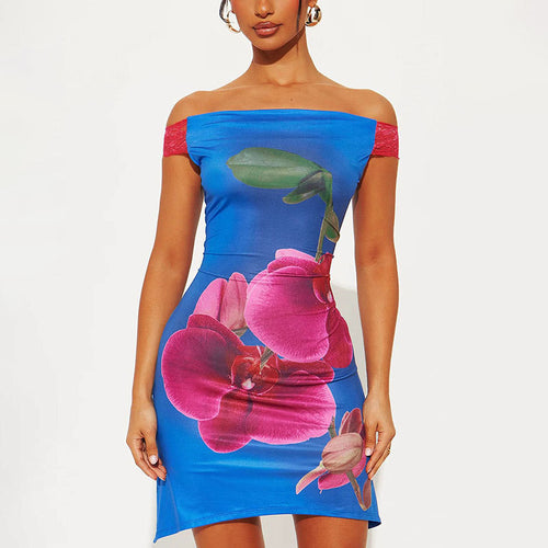 Damen Minikleid mit floralem Design und Off-Shoulder-Ausschnitt EB