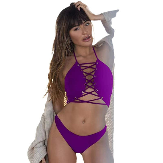Damen Triangel-Bikini mit verstellbarem Schnürdesign und Figur formendem Schnitt EB