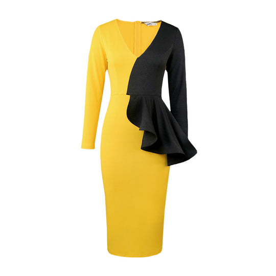 Damen Midi-Kleid mit asymmetrischem Schnitt und Drapierungsdetails EB