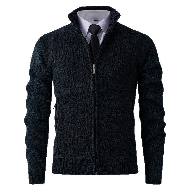 Herren elegante Strickjacke mit strukturiertem Design und hohem Stehkragen EB