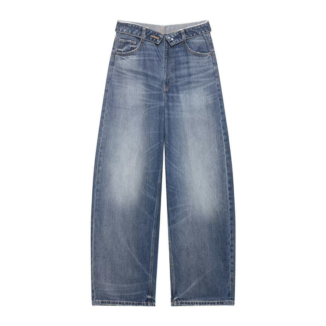 Damen nan weite Highwaist-Jeans im Vintage-Look mit ausgefransten Rissen EB