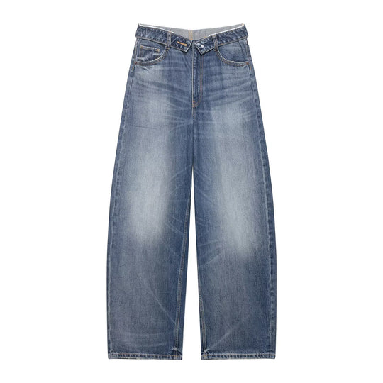Damen nan weite Highwaist-Jeans im Vintage-Look mit ausgefransten Rissen EB