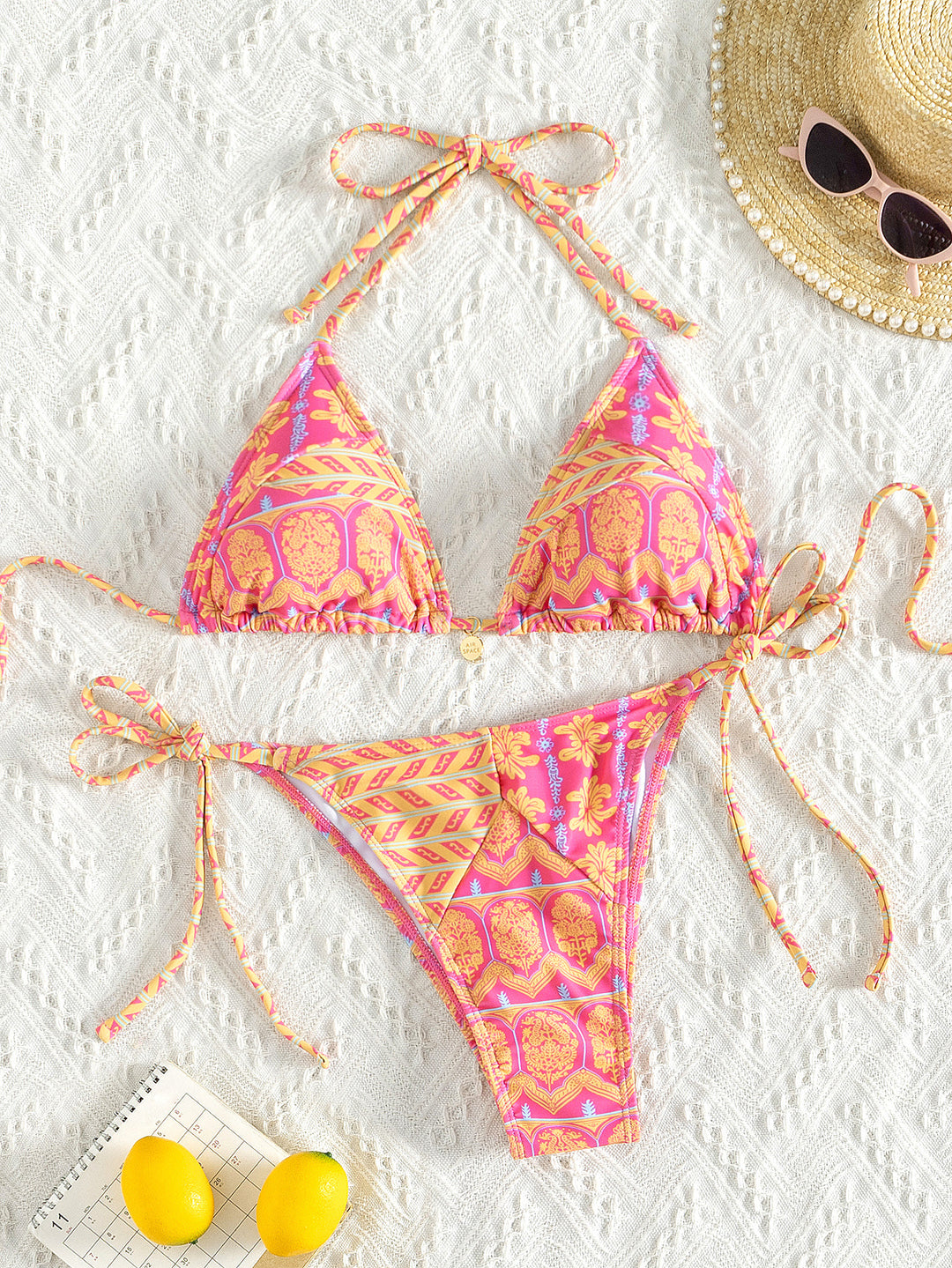 Damen Triangel-Bikini mit modischem Bindeband und strapazierfähigem Stoff EB