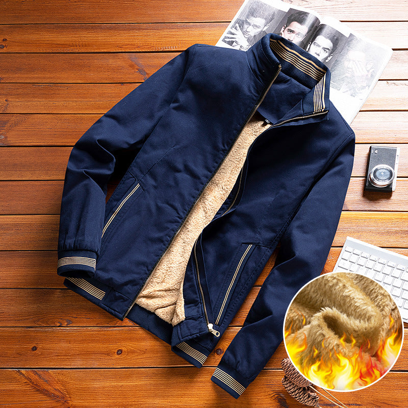 Herren nan thermisch gefütterte Freizeit-Bomberjacke mit Teddyfutter, Reißverschluss-Taschen und Stehkragen EB