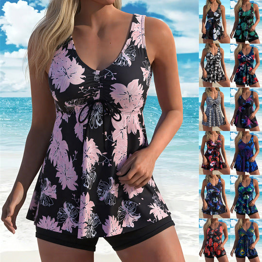 Damen Tankini-Set mit modischem Volant und grafischem Pfauenmuster EB
