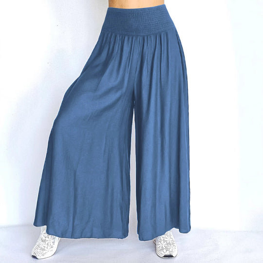 Damen Weite Palazzo-Hose mit elastischem Bund und fließendem Stoff EB