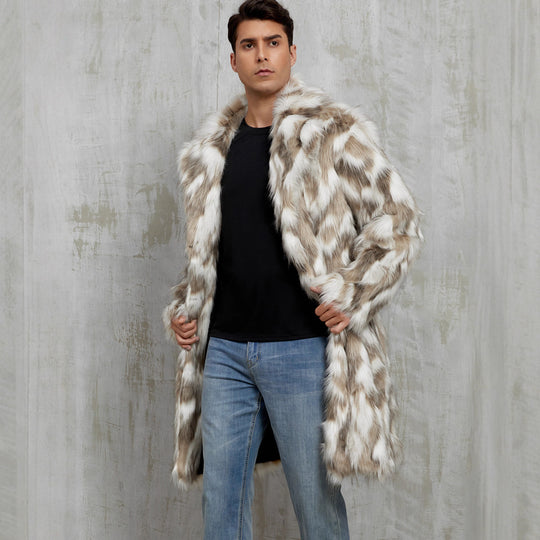 Herren Modischer Kunstpelz-Mantel mit auffälligem Tierdesign EB
