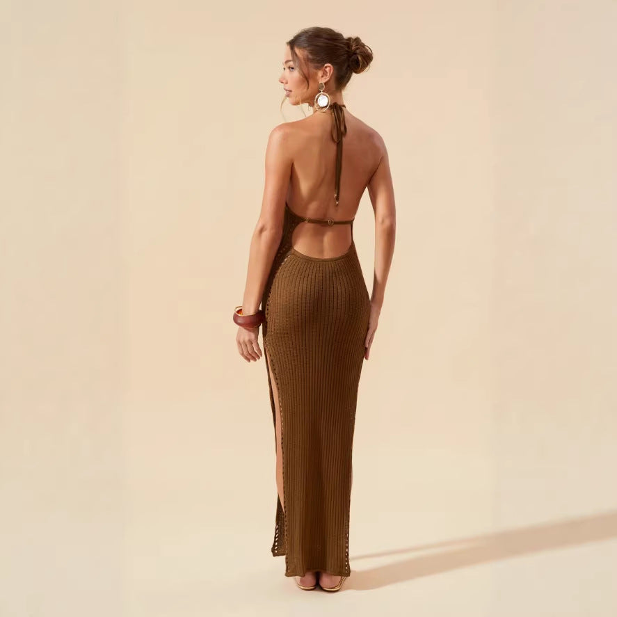 Damen figurbetontes Strickkleid mit tiefem V-Ausschnitt EB