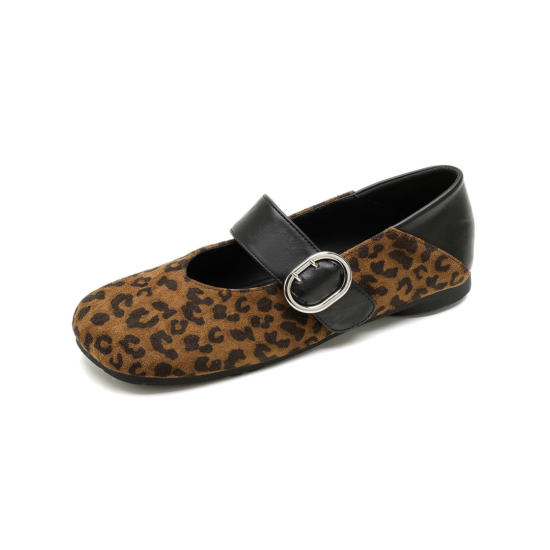 Damen Ballerinas mit modischem Leopardenmuster und eleganter Schnallenapplikation EB
