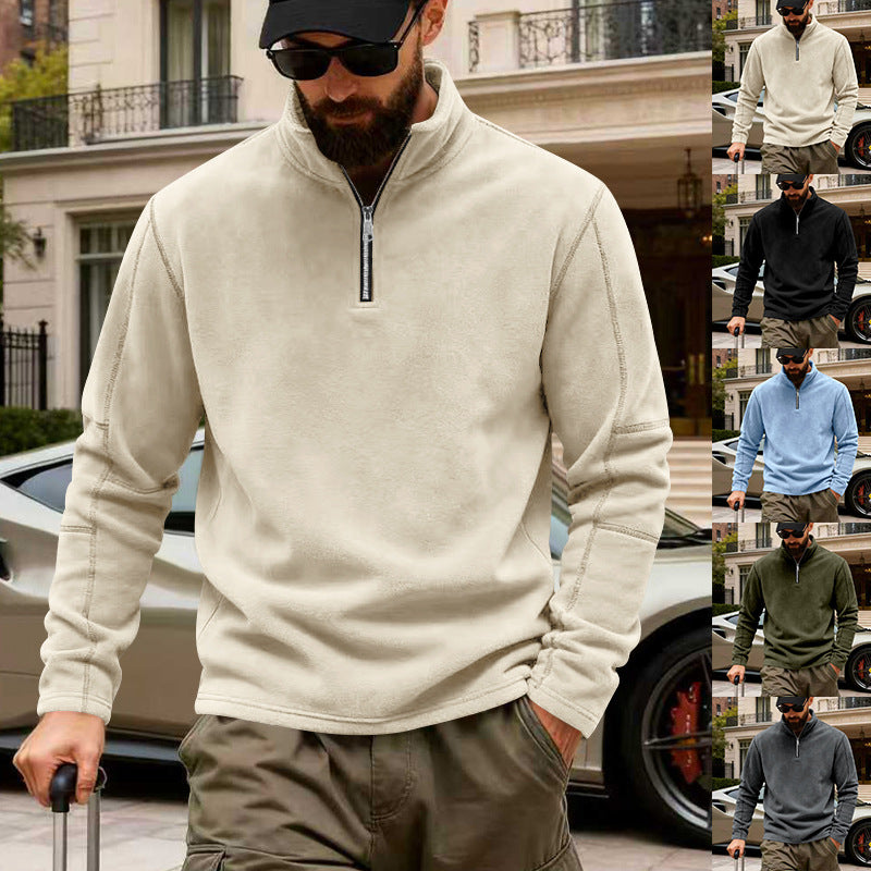 Herren nan leichter Fleece-Pullover mit halbem Reißverschluss und Stehkragen EB