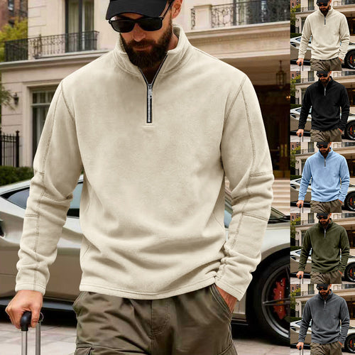 Herren nan leichter Fleece-Pullover mit halbem Reißverschluss und Stehkragen EB