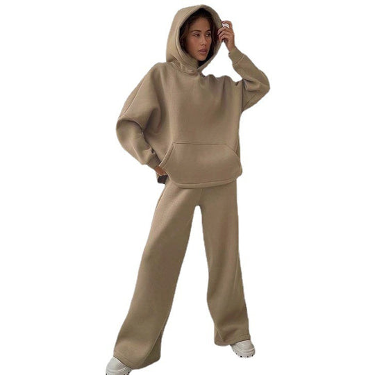 Damen nan Cozy-Komplettset mit extraweichem Oversize-Hoodie, Kängurutasche und High-Waist Palazzo-Sweathose EB