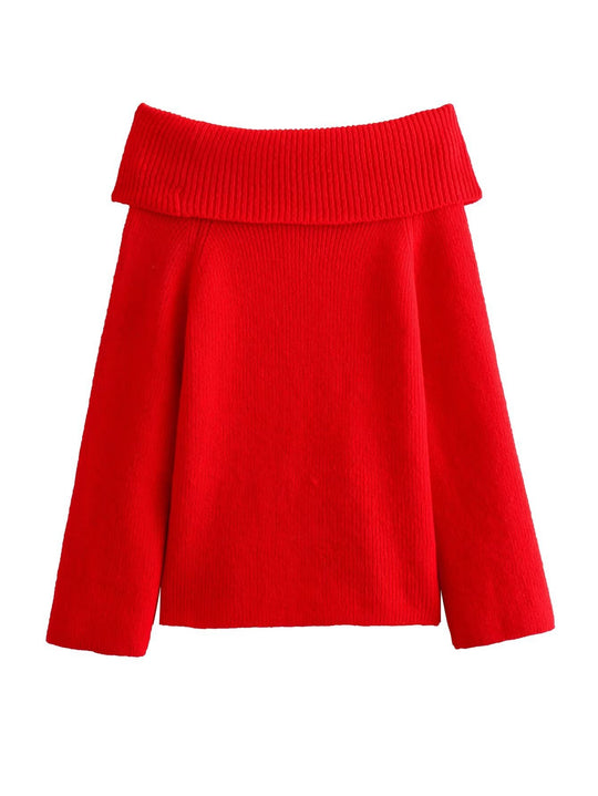 Damen lässiger Pullover mit weitem Kragen und strukturierter Maschenart EB