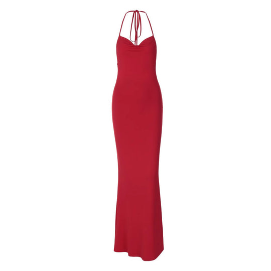 Damen Maxikleid mit spitzen Trägern und figurbetonendem Schnitt EB