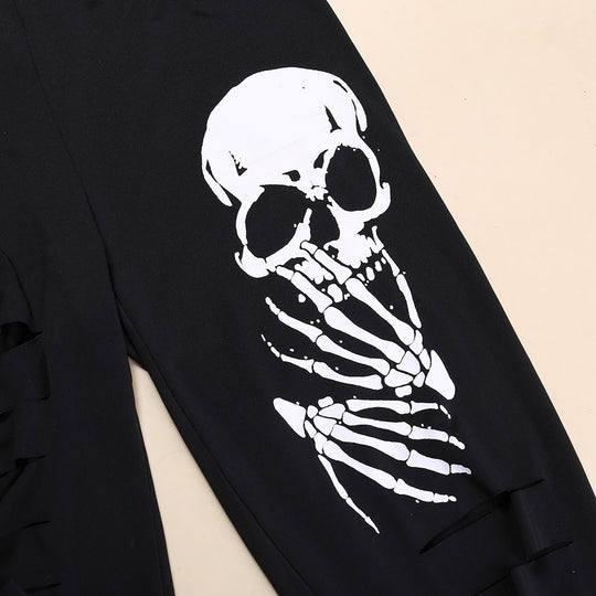 Damen Leggings mit kreativen Cut-Outs und Totenkopf-Design EB
