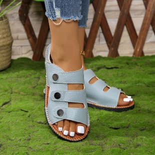 Damen Komfortable Riemchen-Sandalen mit moderner Knopf-Applikation EB