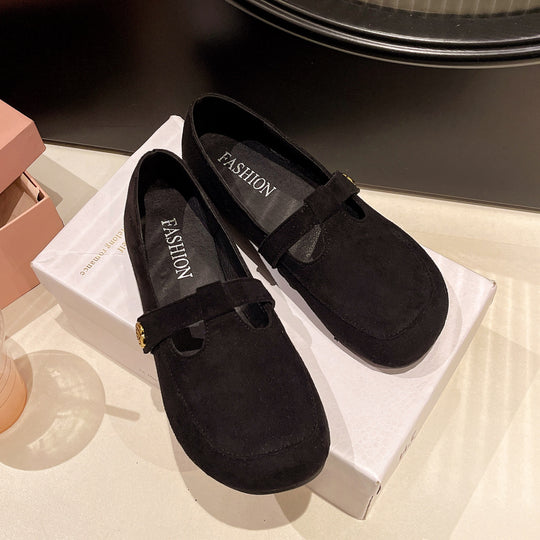 Damen Ballerinas mit eleganter Schnalle und weichem Veloursleder EB