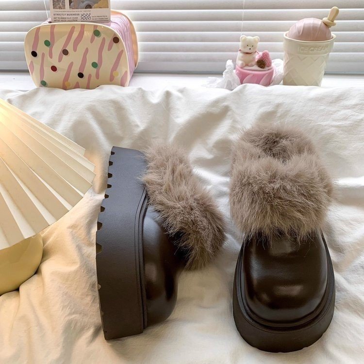 Damen Flauschige Clogs mit robustem Design und weichem Kunstfellrand EB