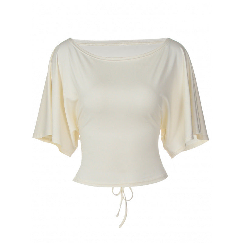 Damen asymmetrisches Crop-Top mit weitem Schnitt und fließenden Ärmeln EB
