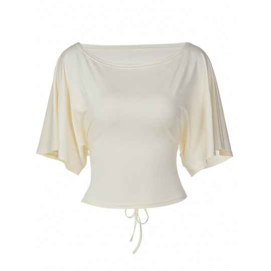 Damen asymmetrisches Crop-Top mit weitem Schnitt und fließenden Ärmeln EB