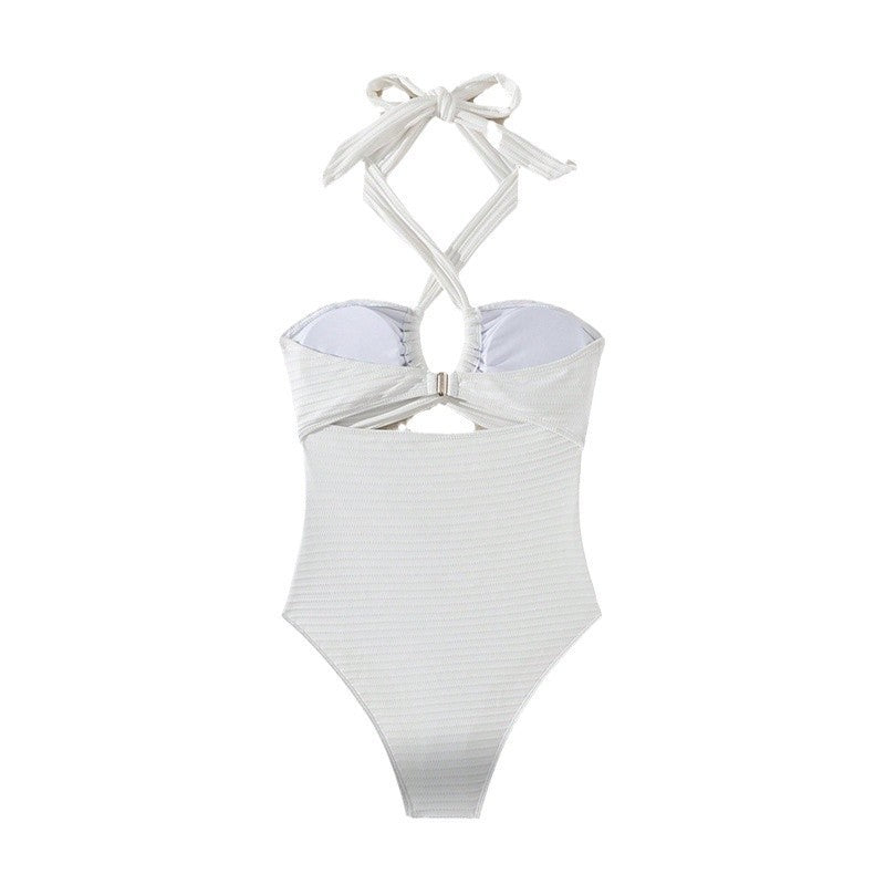 Damen Einteiler Badeanzug mit modischem Wickeldesign und aufregenden Cut-Out-Details EB