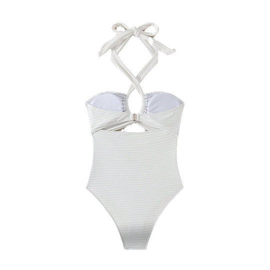Damen Einteiler Badeanzug mit modischem Wickeldesign und aufregenden Cut-Out-Details EB