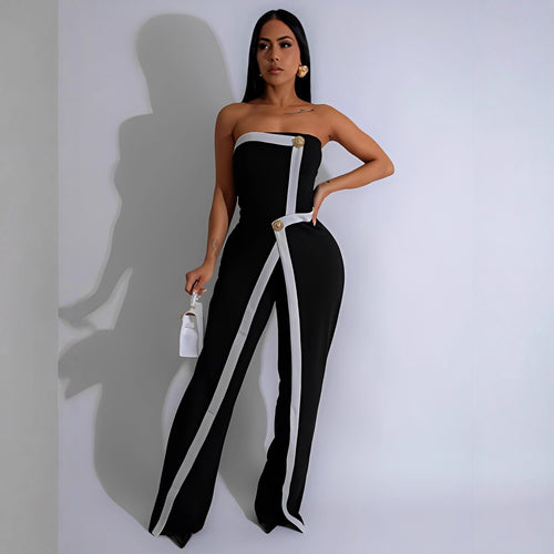Damen-Jumpsuit mit elegantem Bustier-Oberteil und kontrastierenden Saumakzenten EB