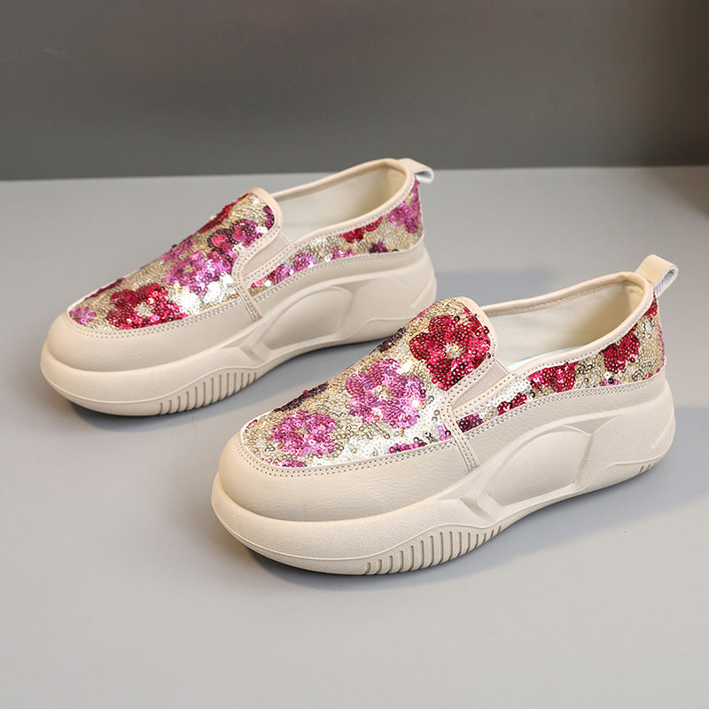 Damen modische Slip-On Sneakers mit glitzernden Blumenmotiven und bequemem Komfort EB