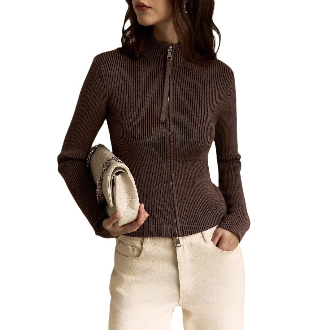 Damen Strickpullover mit hohen Kragen und Reißverschluss EB