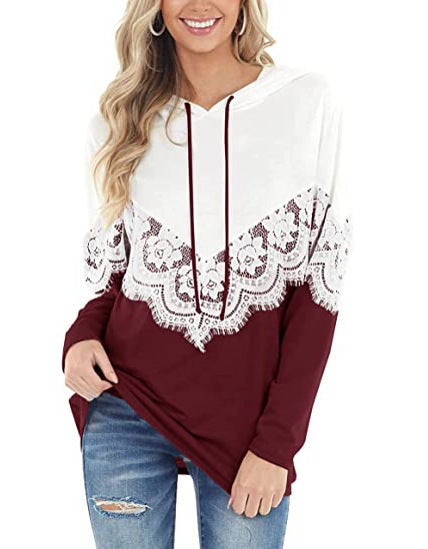 Damen Eleganter Hoodie mit Spitzenapplikationen EB